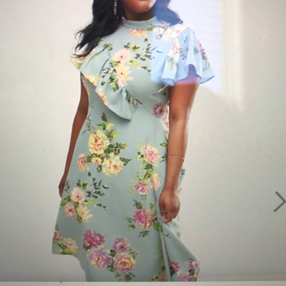 ASOS Curve Asymmetric Tea Dress In Floral Print